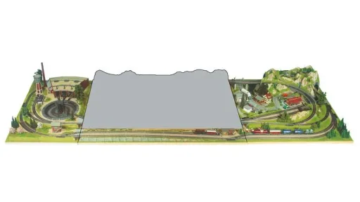 Anbauteil links Drehscheibe 70 x 120 cm, kürzbar auf 70 x 100 cm, Spur H0, TT, koloriert und begrast, auf Holzrahmen