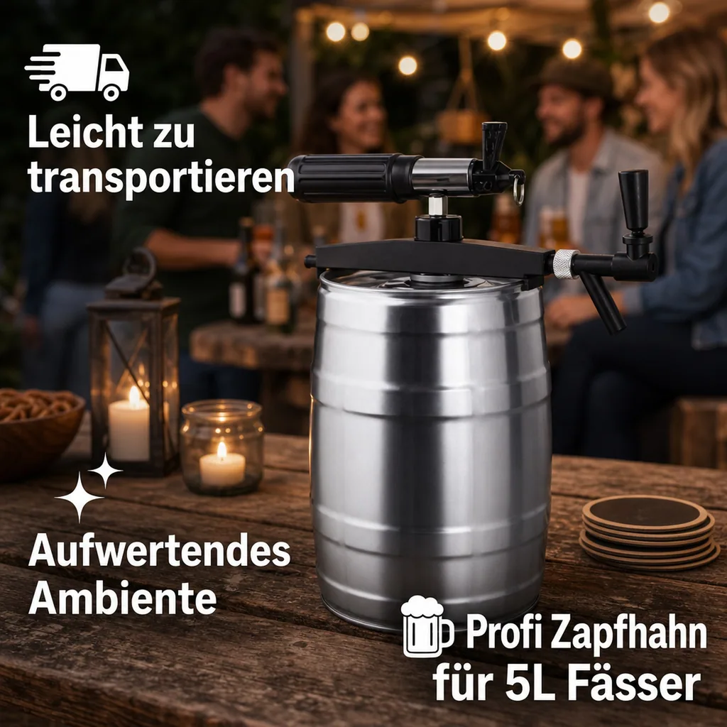 Profi Zapfhahn mit Handpumpe – Für 5L Partyfässer & Bierfässer (CO2-fähig)