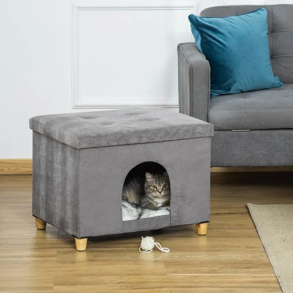 2-in1 Katzenhaus und Ottomane - Grau - 60 x 45 x 44,5 cm