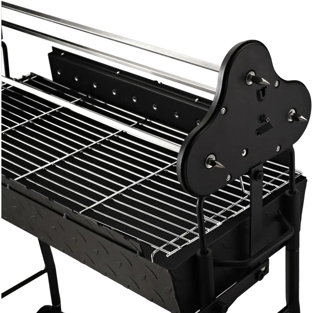 Holzkohle Grillwagen Standgrill BBQ Grill Zypern mit Drehspieß höhenverstellbar Grillrost Edelstahl Schwarz 85 x 36 x 90