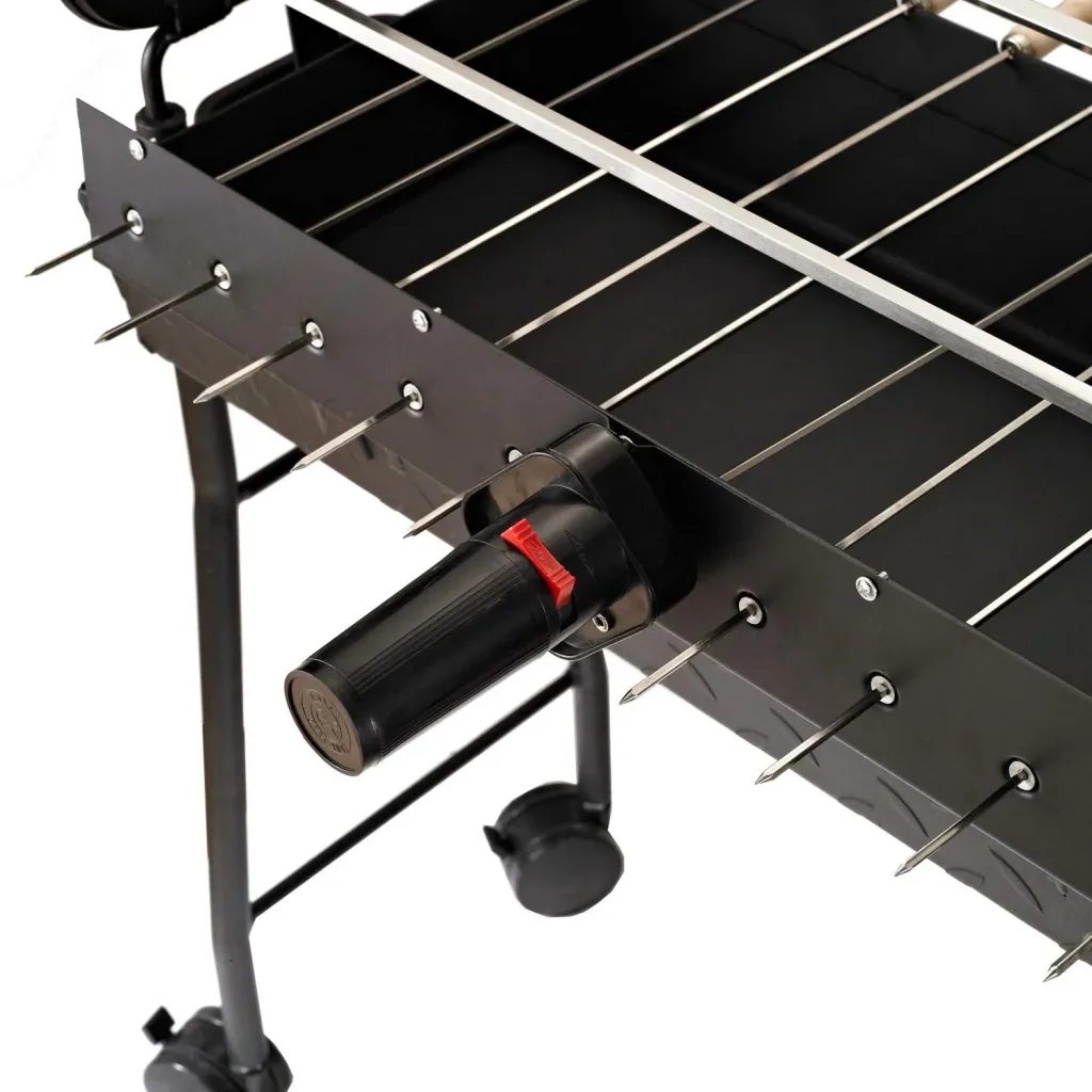 Holzkohle Grillwagen Standgrill BBQ Grill Zypern mit Drehspieß höhenverstellbar Grillrost Edelstahl Schwarz 85 x 36 x 90