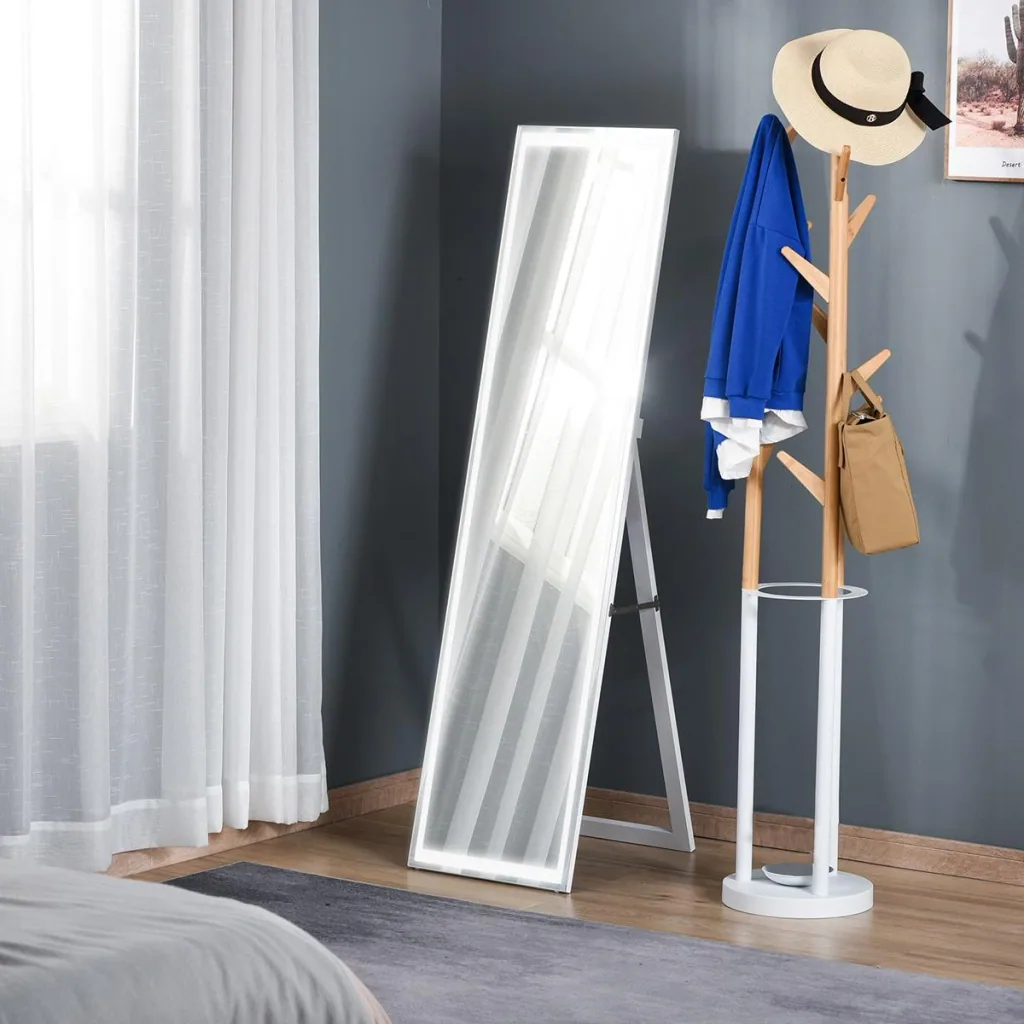 Standspiegel Ganzkörperspiegel Schminkspiegel erhöhte mit LED mit Fernbedienung wand montierbar boten-montierbar MDF
