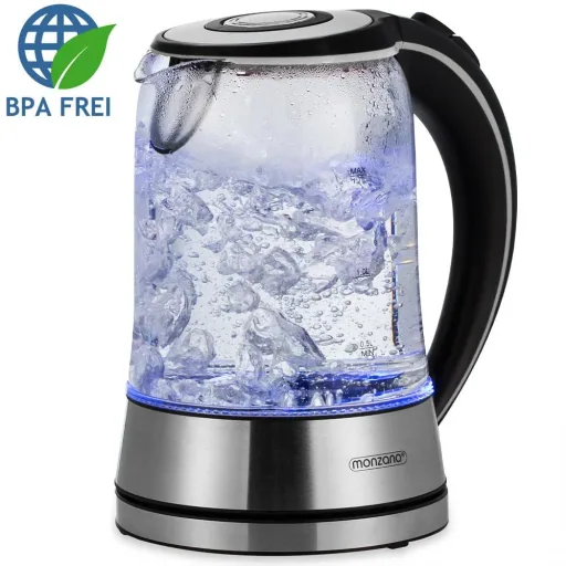 Wasserkocher silber/schwarz Glas/Edelstahl 1.7L