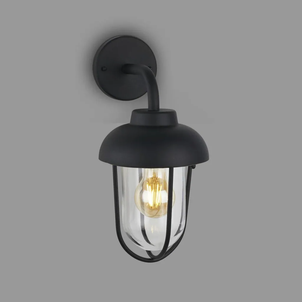 Außenleuchte 1-flammig, Metall-Glas / schwarz, IP44, E27 Fassung