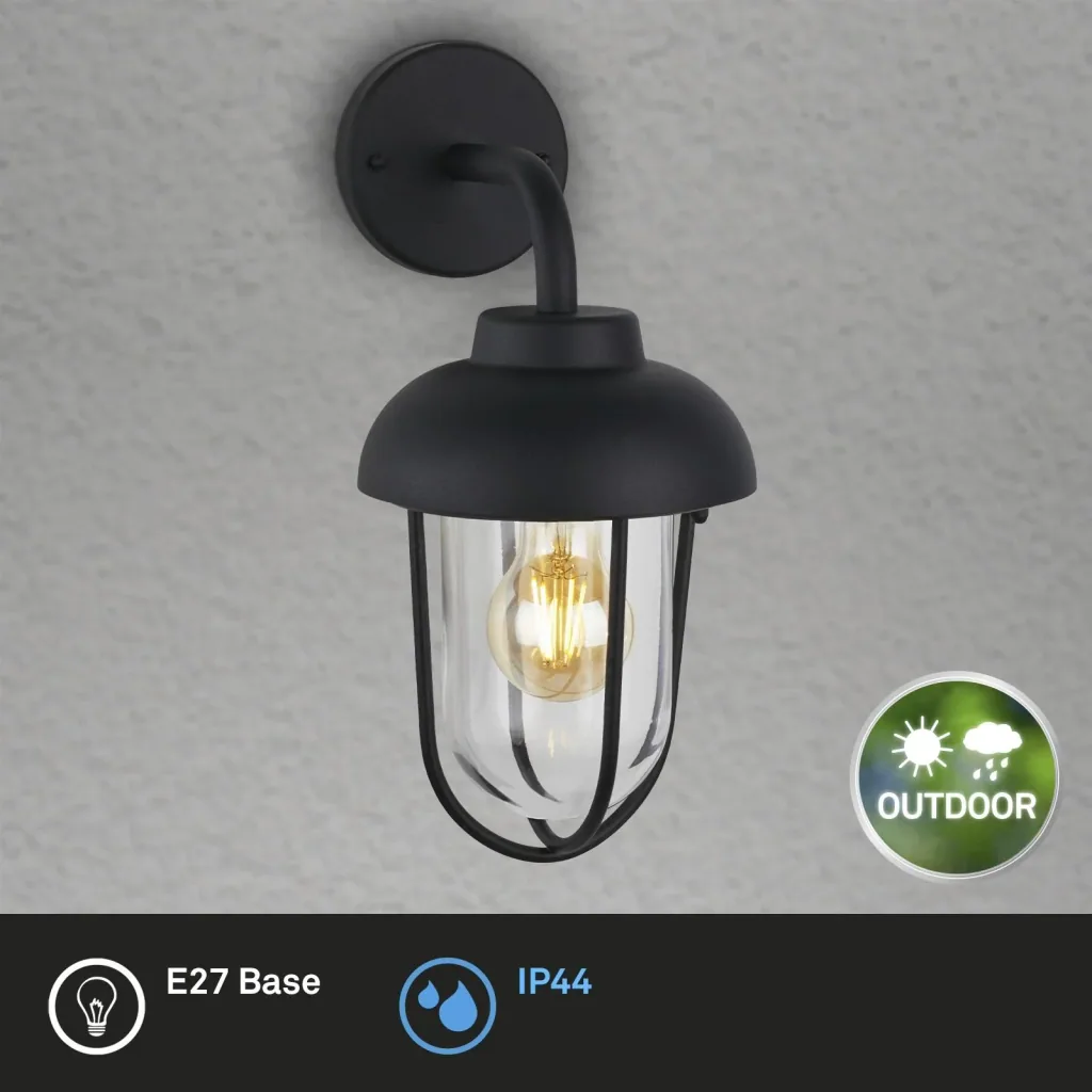 Außenleuchte 1-flammig, Metall-Glas / schwarz, IP44, E27 Fassung