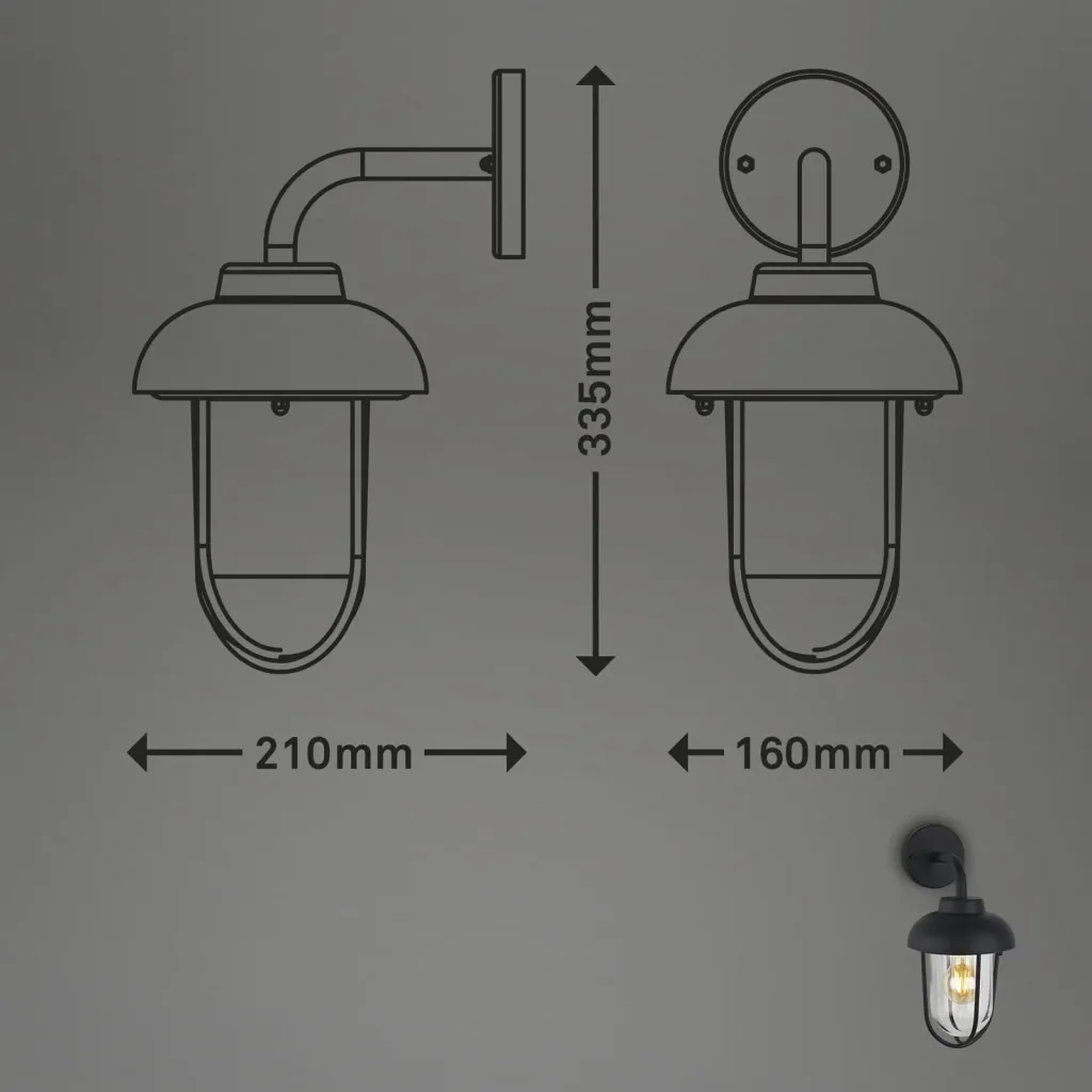 Außenleuchte 1-flammig, Metall-Glas / schwarz, IP44, E27 Fassung