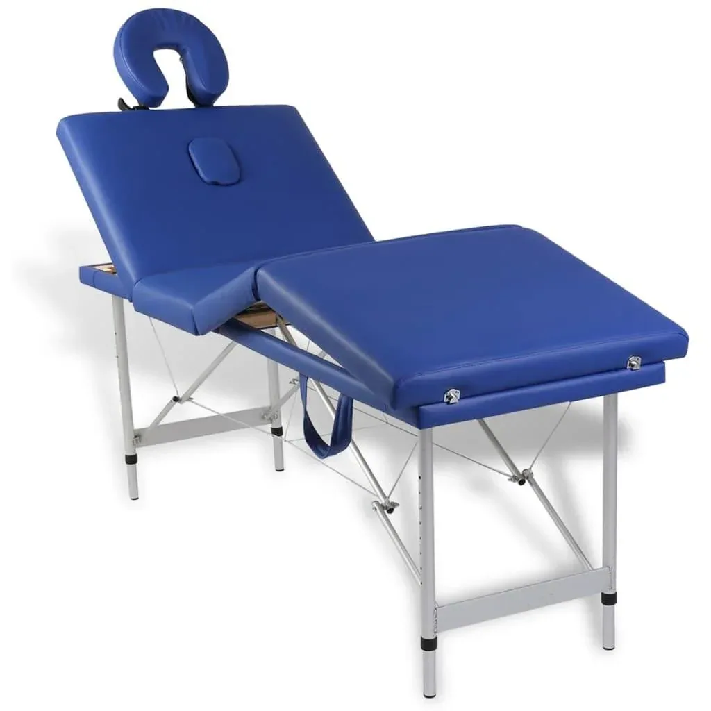 Zusammenklappbare Massageliege mit Aluminiumrahmen (vierteilig / blau)