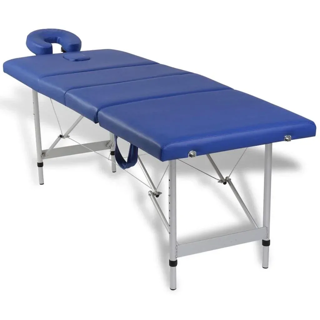 Zusammenklappbare Massageliege mit Aluminiumrahmen (vierteilig / blau)