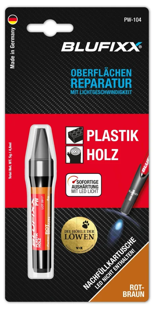 Ersatz-Kartusche 5 g für Reparaturstift Plastik und Holz, rotbraun