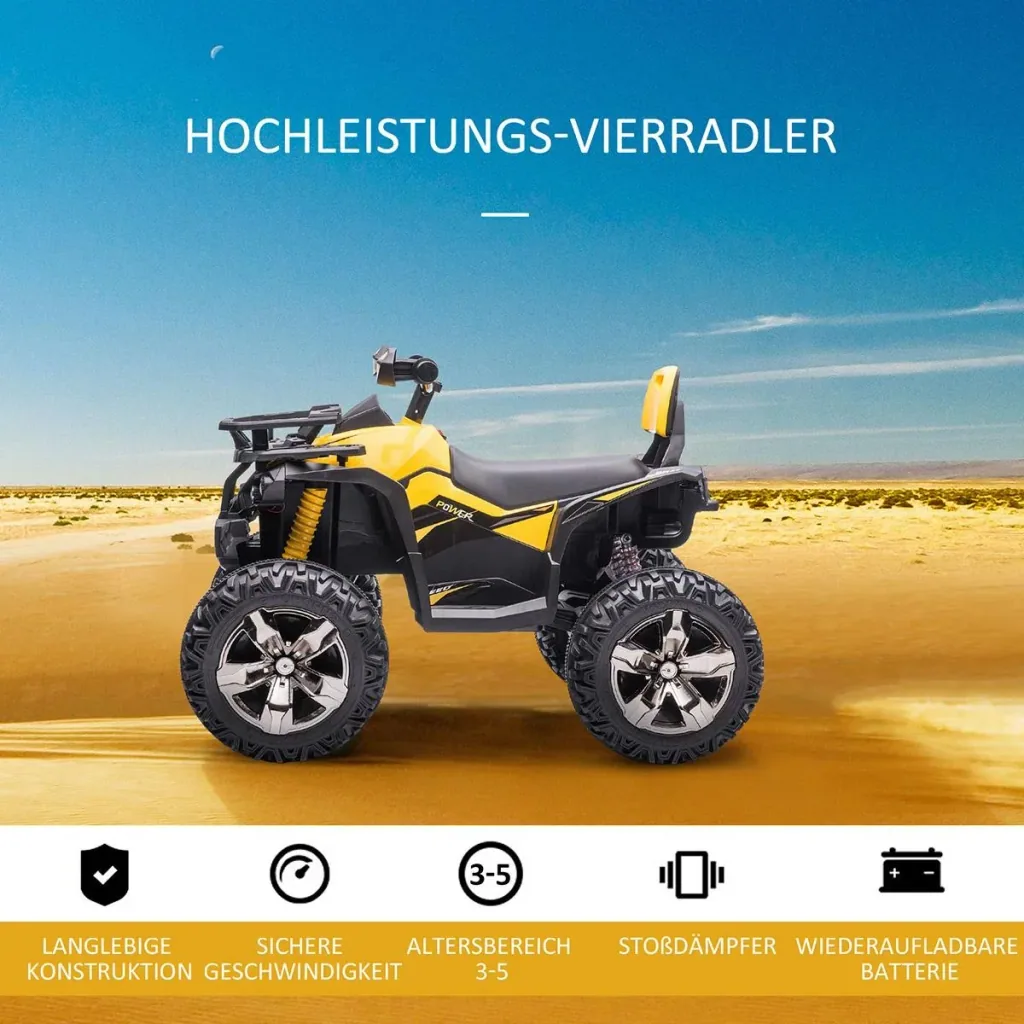 Elektro-Quad Kinder Elektro ATV Kinderwagen LED Frontlicht mit MP3 USB 2 x 550 Metall Gelb 100 x 65 x 73 cm