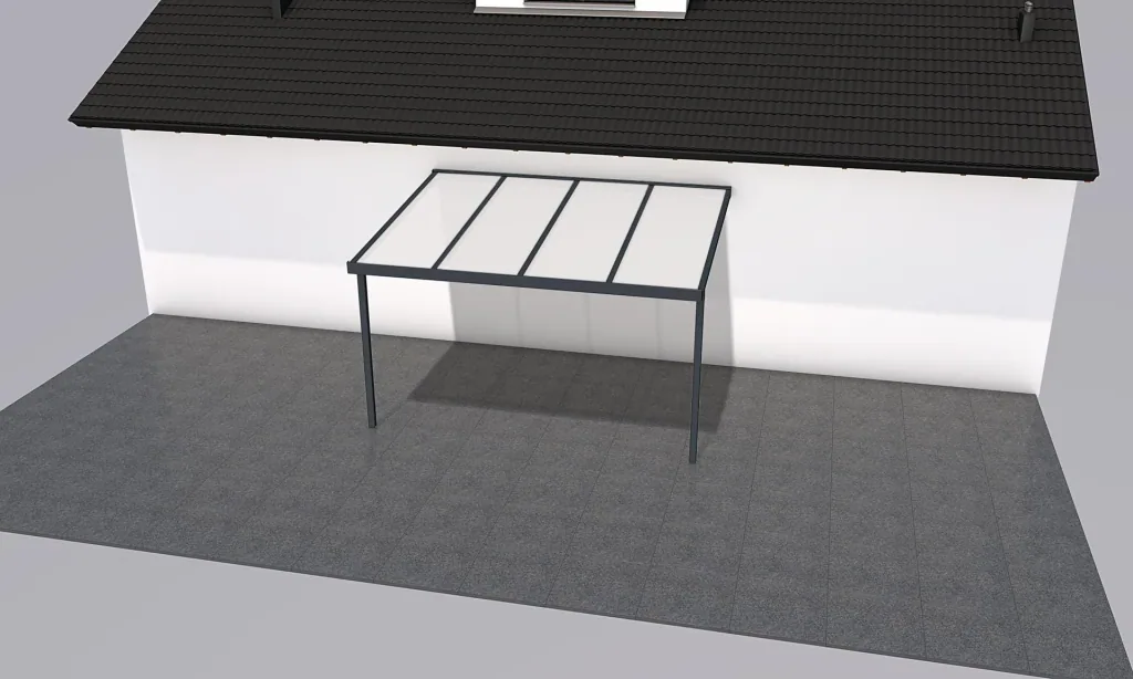 Terrassendach Premium, anthrazit, 4102 x 3060 mm - Polycarbonat Stegplatten 16 mm, opal