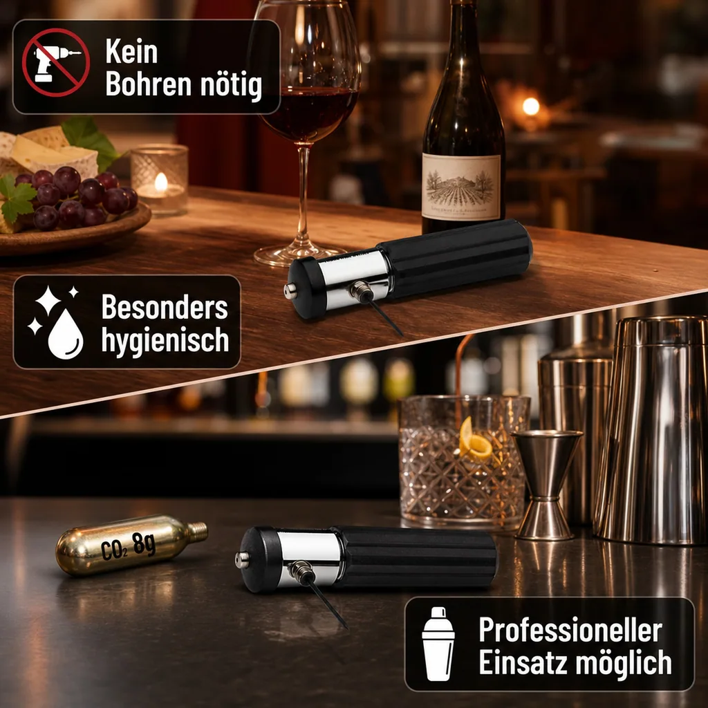 Druckluft Korkenzieher, Weinflaschenöffner, Corklift Automatik - Müheloses Öffnen von Weinflaschen