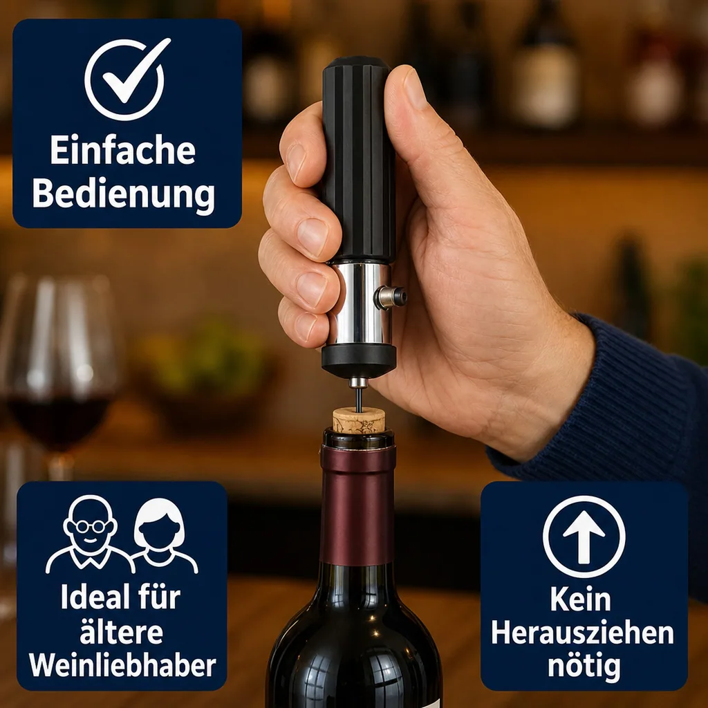 Druckluft Korkenzieher, Weinflaschenöffner, Corklift Automatik - Müheloses Öffnen von Weinflaschen