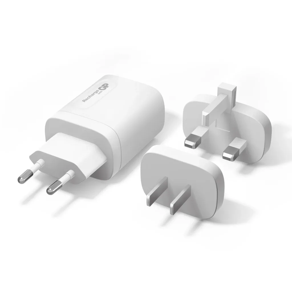USB Schnellladeadapter mit 1 x USB-A und 1 x USB-C Anschluss inklusive Welt-Reiseadapter, max. 20 Watt