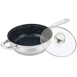 Töpfe und Pfannen - 12 Stück - Mit Untersetzern und Deckeln - Marmorbratpfanne - Bratpfanne - Schmorpfanne - Silber