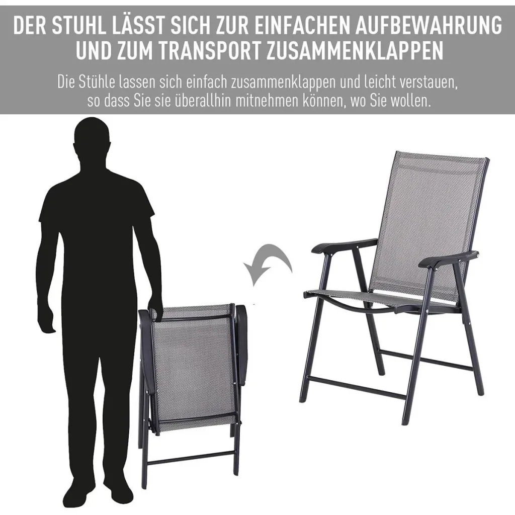 Klappstuhl mit Armlehne 2er Set Campingstuhl Angelstuhl Metall Grau 58 x 64 x 94 cm