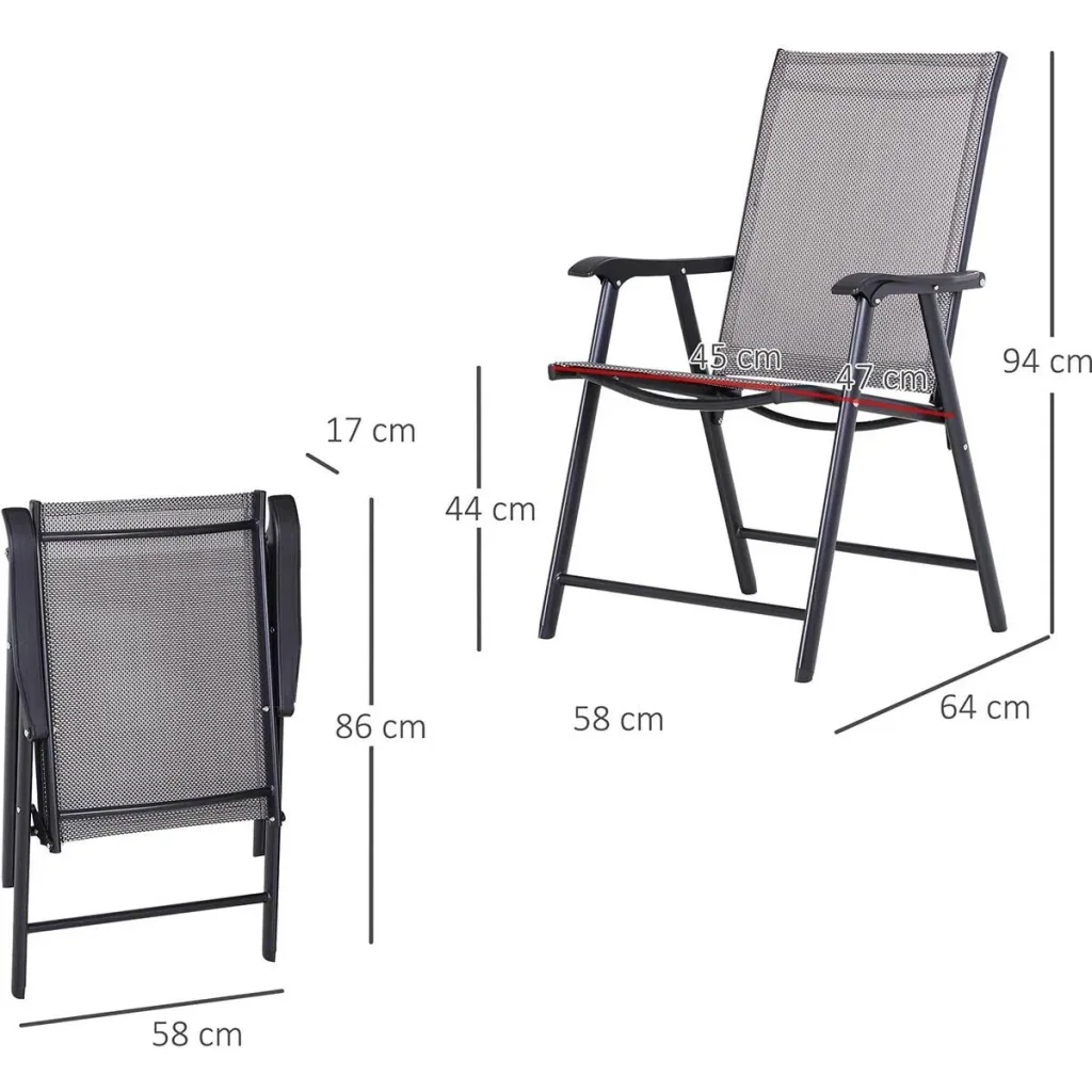 Klappstuhl mit Armlehne 2er Set Campingstuhl Angelstuhl Metall Grau 58 x 64 x 94 cm