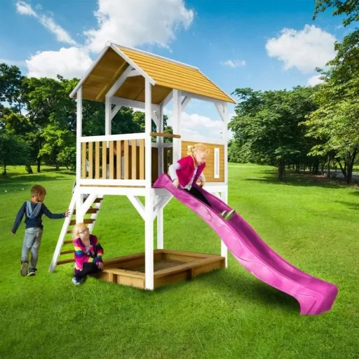 Pumba Spielturm Braun/Weiß - Lila Rutsche