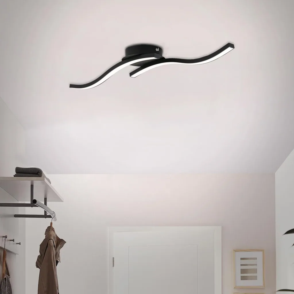 LED Wand- und Deckenleuchte, 2 LED Stäbe geschwungen, schwarz, 12 Watt, 960 lm, 3.000 K