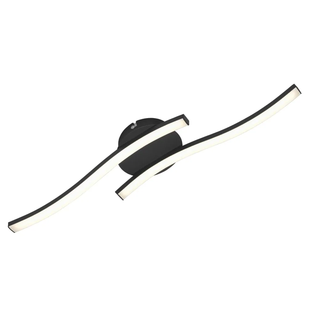 LED Wand- und Deckenleuchte, 2 LED Stäbe geschwungen, schwarz, 12 Watt, 960 lm, 3.000 K