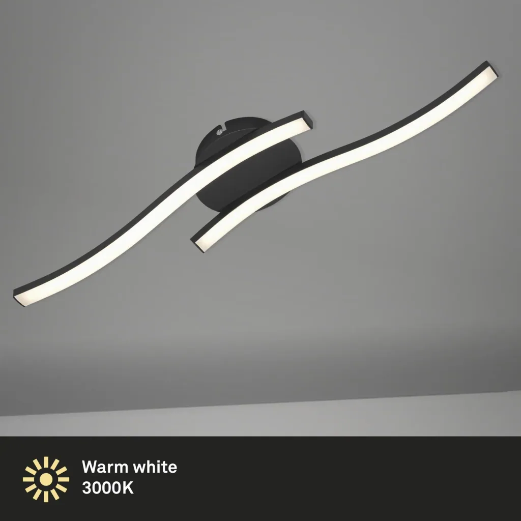 LED Wand- und Deckenleuchte, 2 LED Stäbe geschwungen, schwarz, 12 Watt, 960 lm, 3.000 K