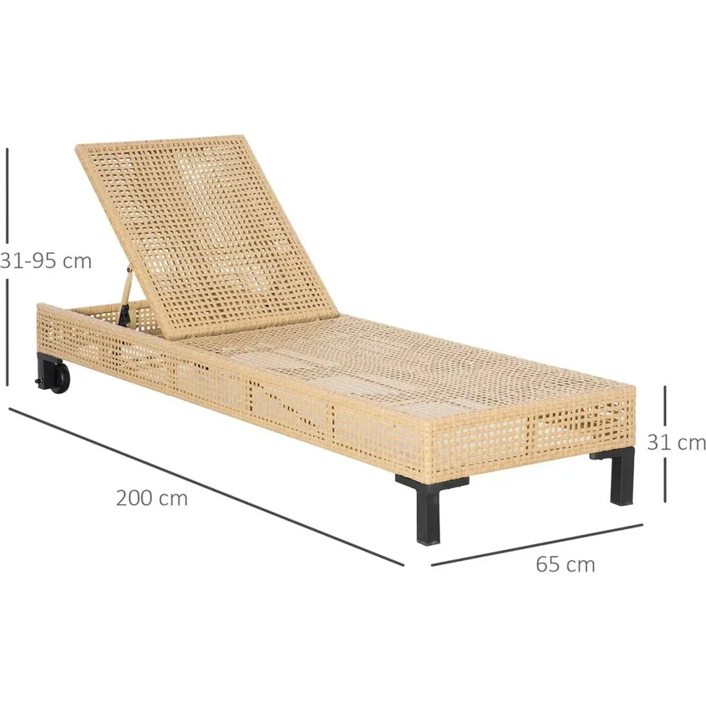 Gartenliege in Rattanoptik für 1 Person Nature+Beige 65 x 200 x 31 cm