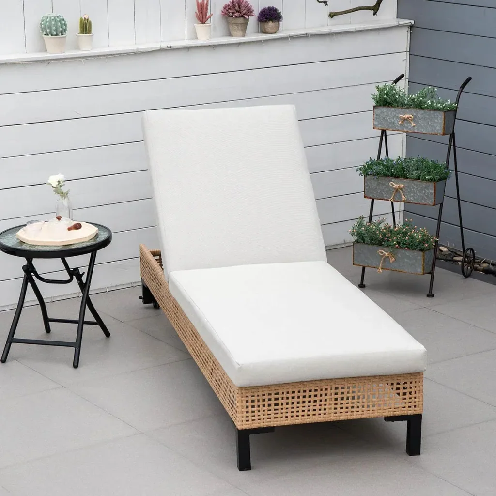 Gartenliege in Rattanoptik für 1 Person Nature+Beige 65 x 200 x 31 cm