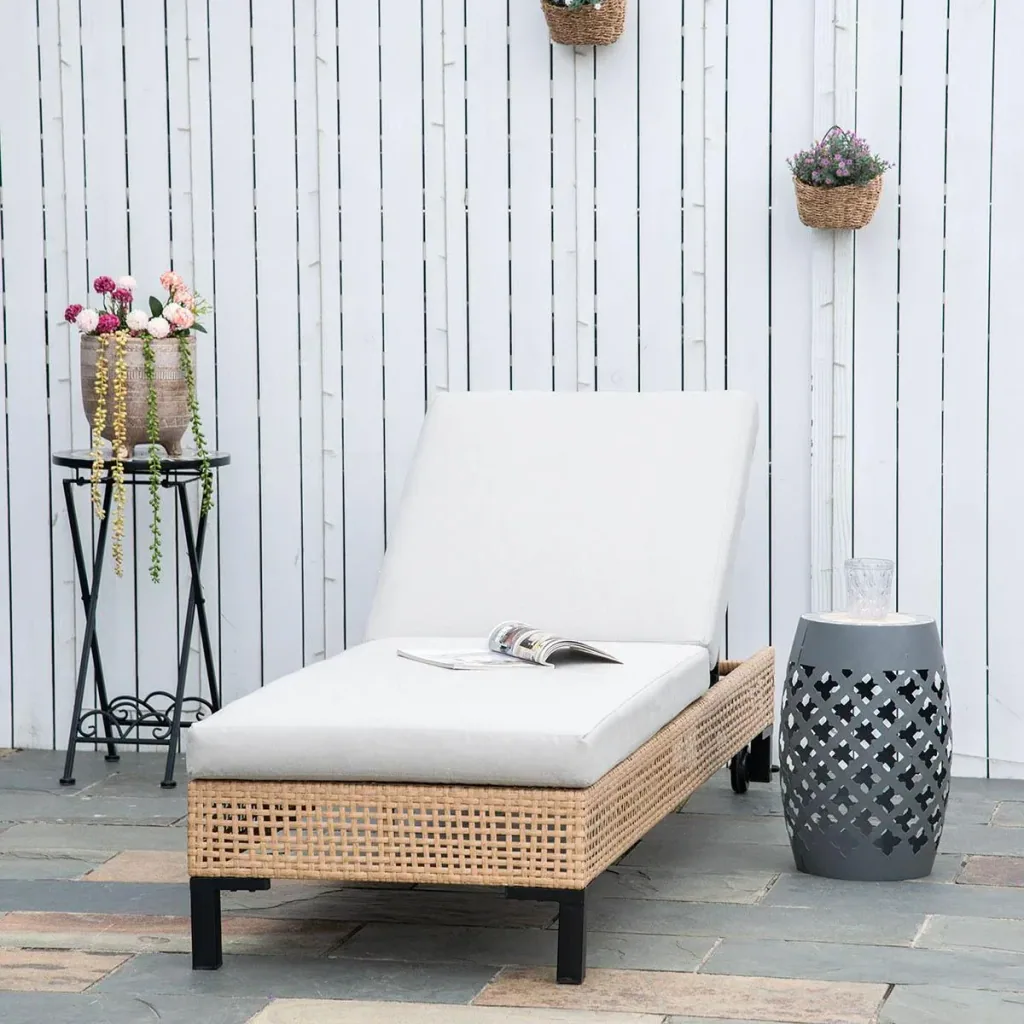Gartenliege in Rattanoptik für 1 Person Nature+Beige 65 x 200 x 31 cm