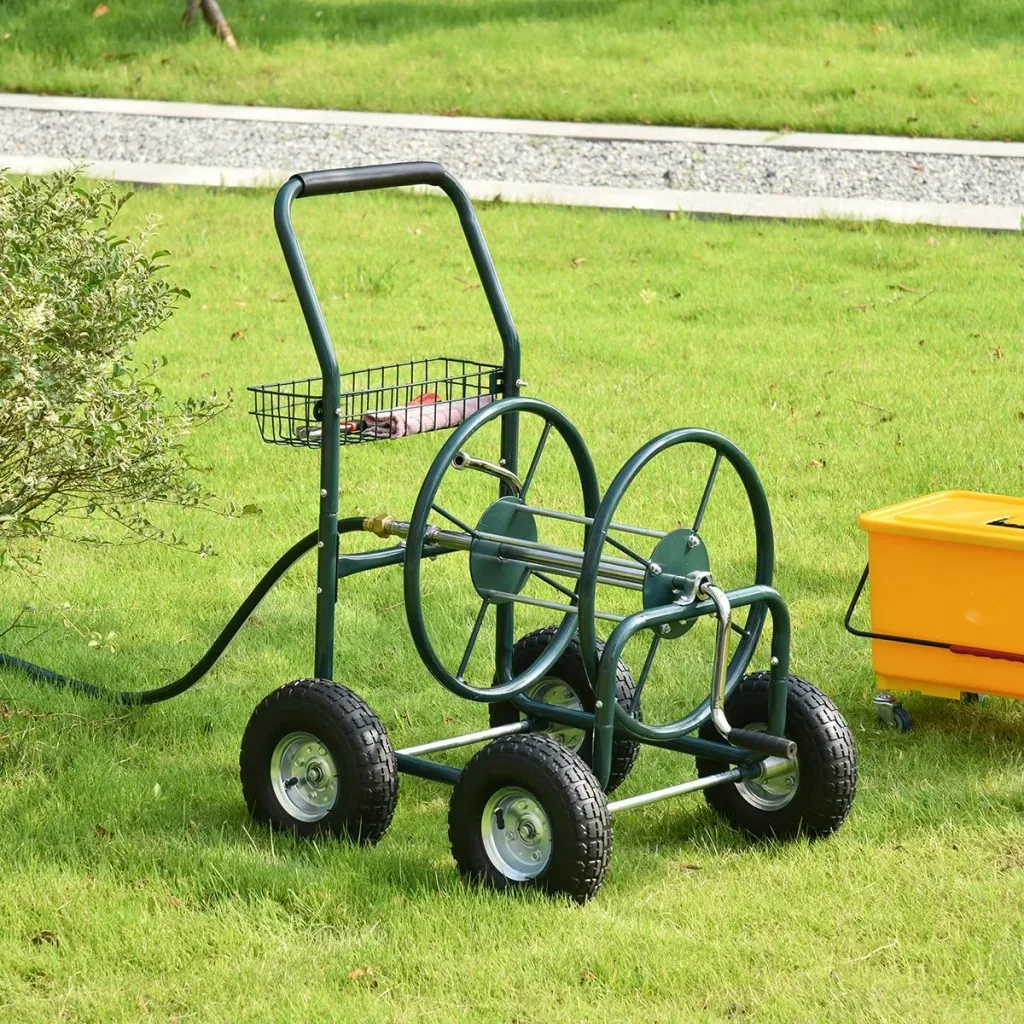Schlauchwagen für Gartenschlauch max. 70 m (Ø15 mm Schlauch) mit Aufbewahrungskorb Stahl Nylon 83 x 60 x 92,5 cm