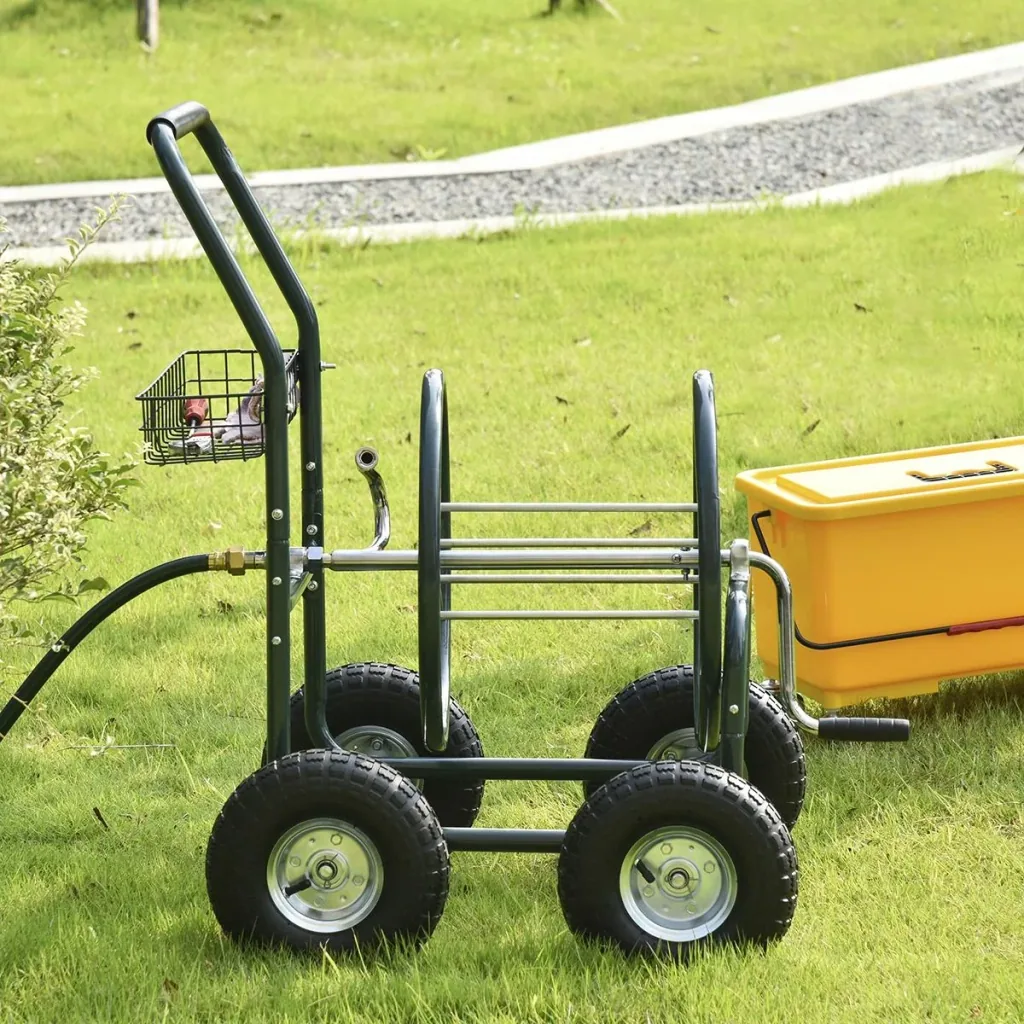 Schlauchwagen für Gartenschlauch max. 70 m (Ø15 mm Schlauch) mit Aufbewahrungskorb Stahl Nylon 83 x 60 x 92,5 cm