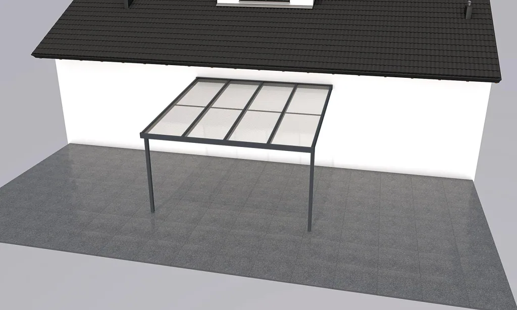 Terrassendach Premium, anthrazit, 4102 x 4060 mm - Acryl Stegplatten 16mm, klar