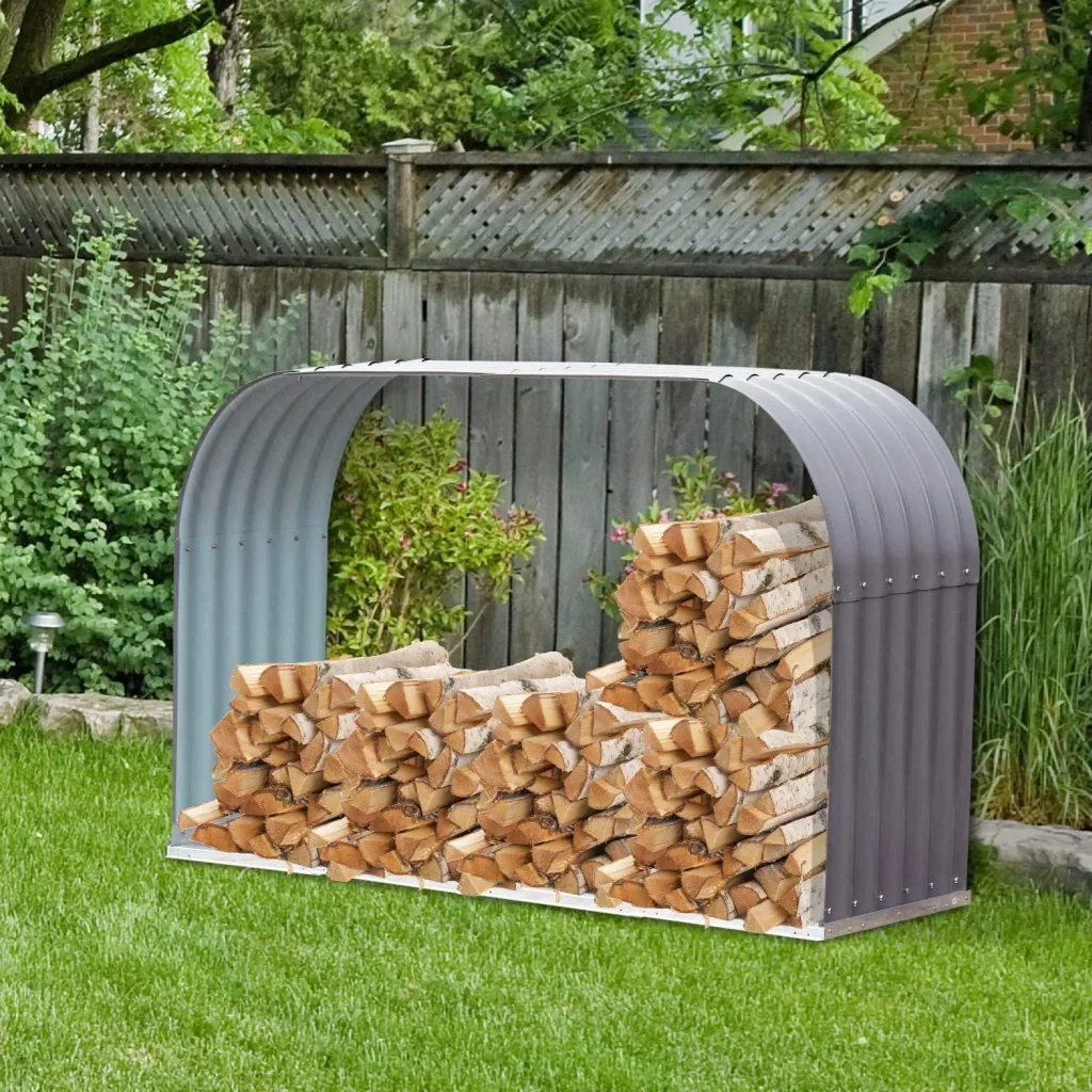 Kaminholzregal Außen Holzunterstand Kaminholz Stapelhilfe 0,85 mÂ³ Stahl Grau