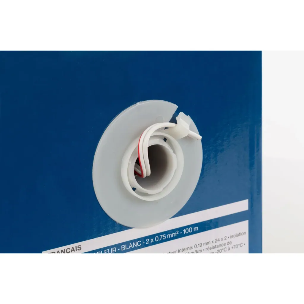 Lautsprecherkabel 2x0.75mm², 100 Meter, weiß, Spule, reiner OFC-Kupferleiter, Audioverkabelung für Heim- oder Gewerbeanlagen, flexibler Lautsprecherdraht, saubere Optik, stabile Signalübertragung