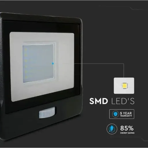 VT-138S LED-Flutlicht mit Sensor - 30 W - 2340 Lm - 6500K - Schwarz