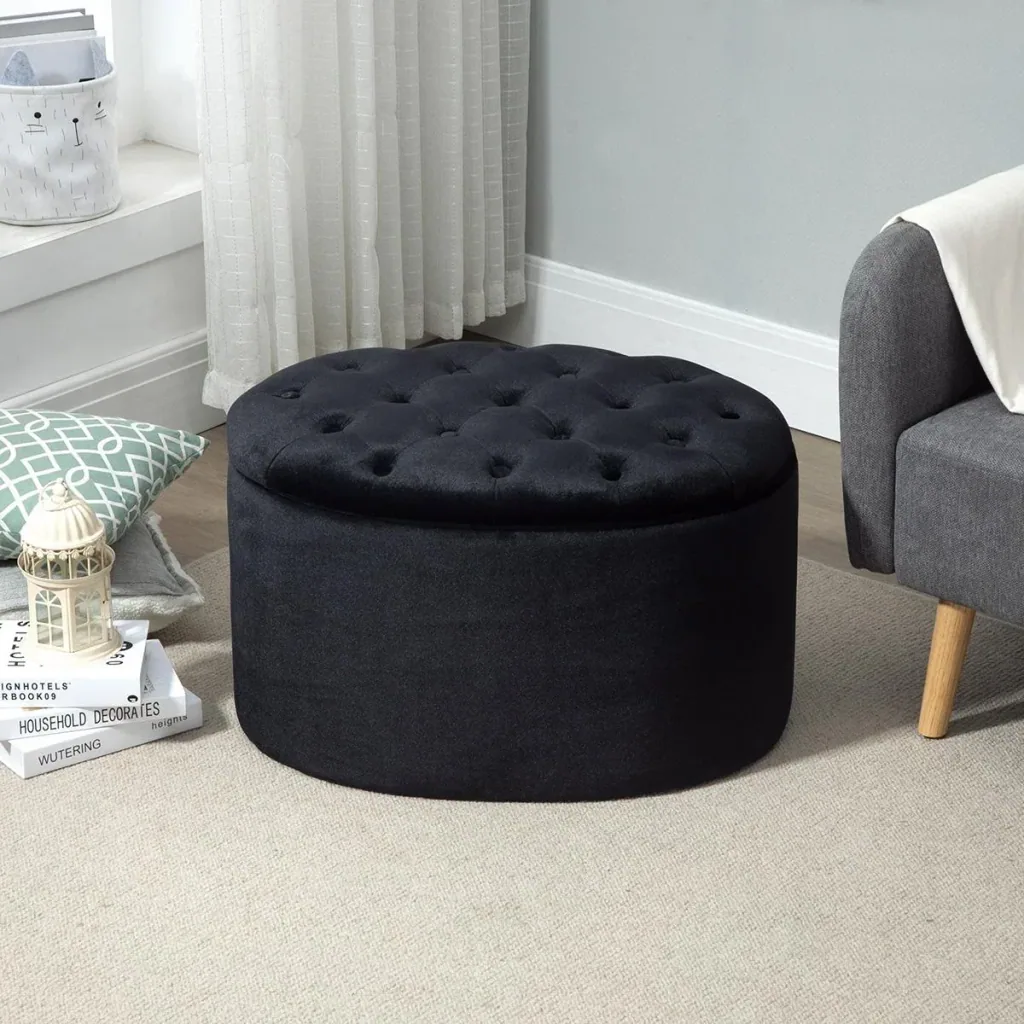 Sitzbank Polsterbank mit Stauraum Truhenbank Ovale Form Flur Schlafzimmer Wohnzimmer samtartiges Polyester Gummiholz Sch
