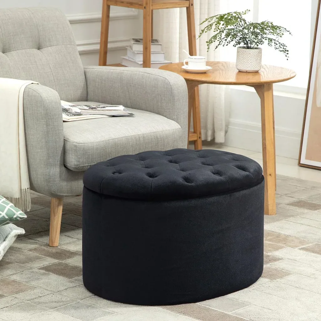 Sitzbank Polsterbank mit Stauraum Truhenbank Ovale Form Flur Schlafzimmer Wohnzimmer samtartiges Polyester Gummiholz Sch