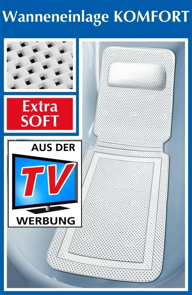 Wanneneinlage Komfort mit Nackenpolster! Soft Badewannenmatte XL