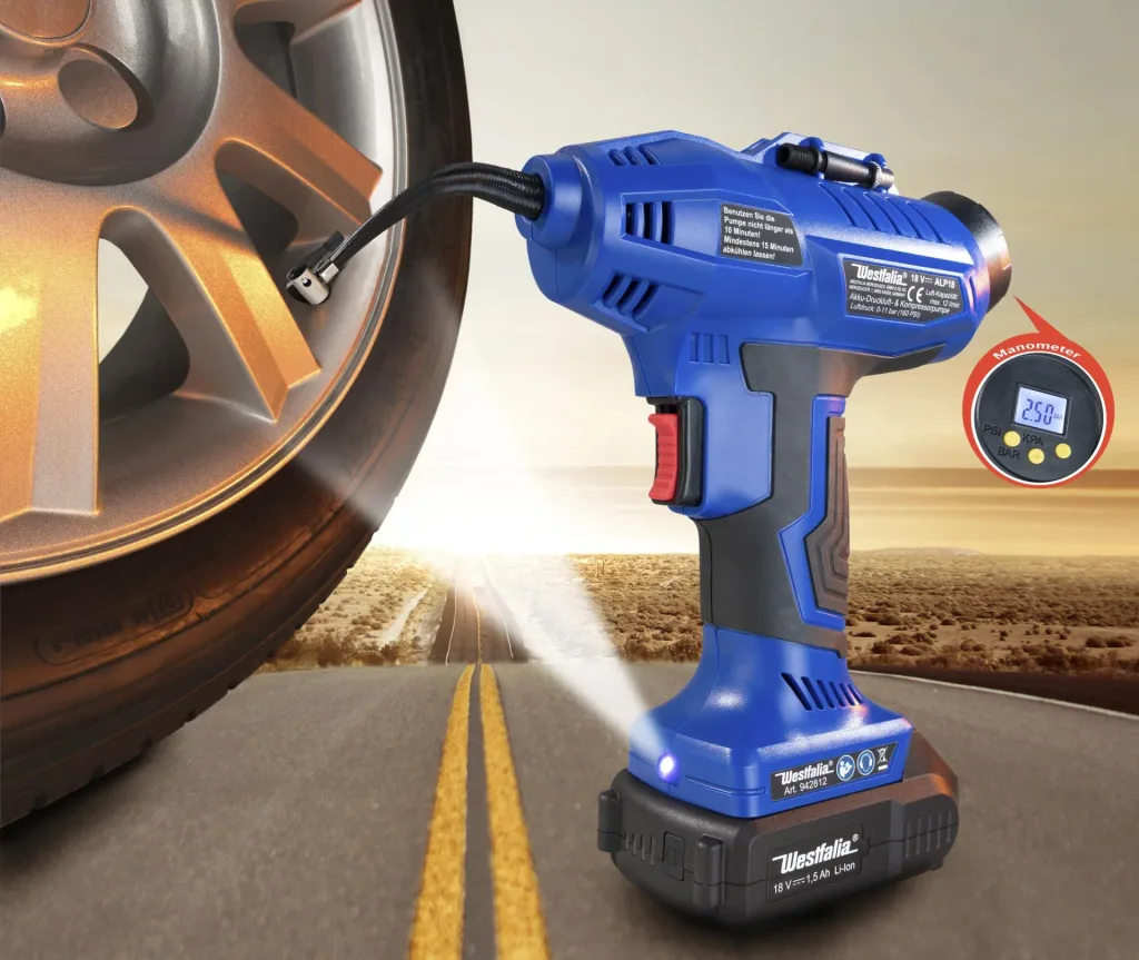 Akku-Luftpumpe 18 Volt, mit Akku 4A und Ladegerät