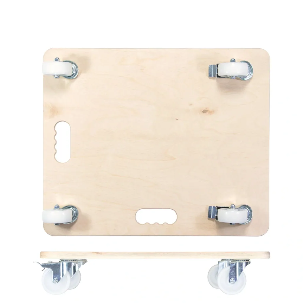 Transporthilfe MM 1116, 59 x 49 x 11 cm, harte Rollen Ø 75 mm, Rollenlager, 2 Bremsen, Multiplex FSC®, Tragkraft 250 kg
