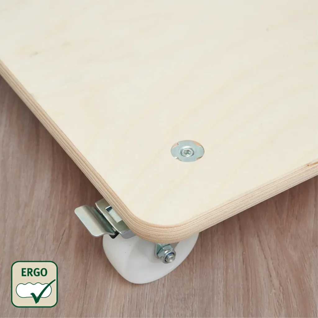 Transporthilfe MM 1116, 59 x 49 x 11 cm, harte Rollen Ø 75 mm, Rollenlager, 2 Bremsen, Multiplex FSC®, Tragkraft 250 kg