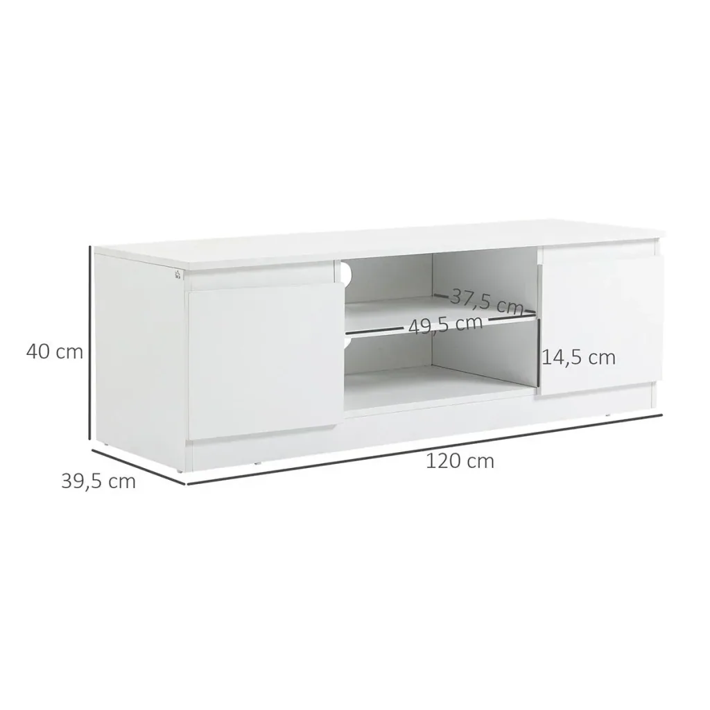 Moderner TV-Schrank mit 2 Fachböden & 2 Schränken, weiß, 120 x 39,5 x 40 cm