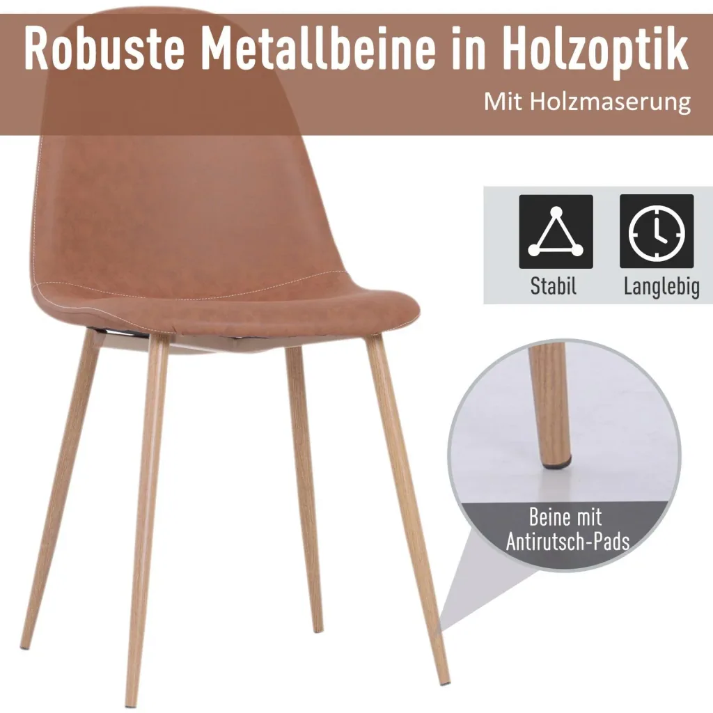 2er-Set Esszimmerstuhl Küchenstuhl mit Rückenlehne Polstersessel Metallbeine Braun