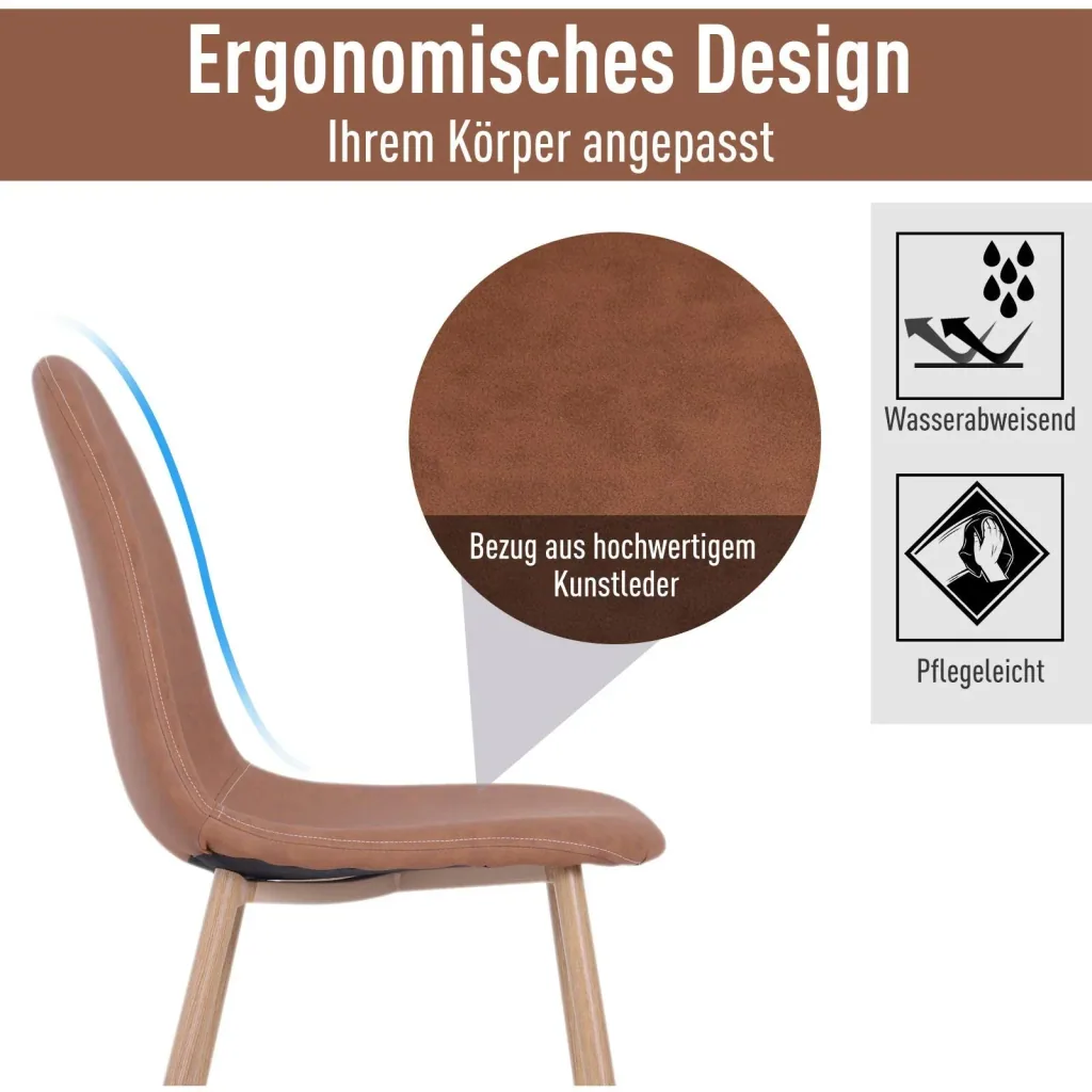 2er-Set Esszimmerstuhl Küchenstuhl mit Rückenlehne Polstersessel Metallbeine Braun