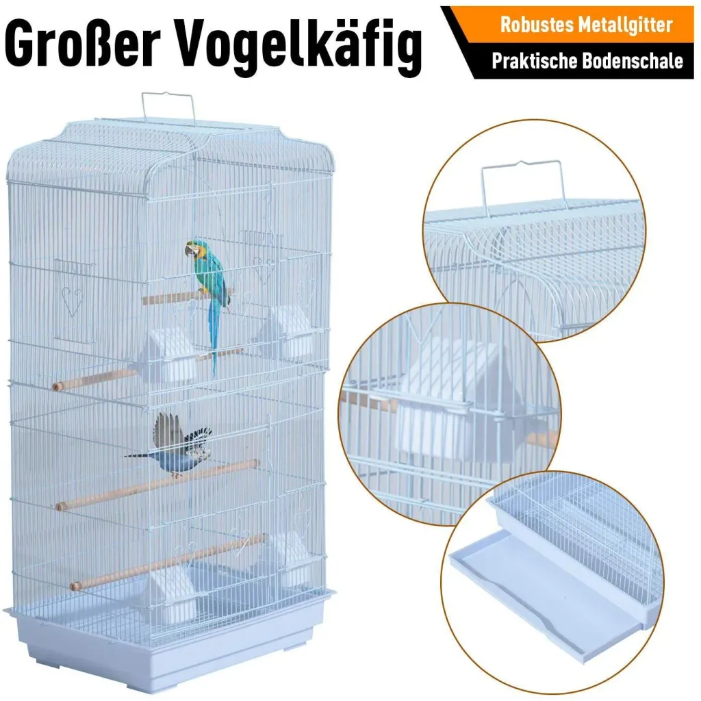 Vogelhaus Vogelkäfig Vogelvoliere für Papagei Wellensittich Vogelbauer mit rollbarem Ständer Weiß 47,5 x 37 x 153 cm