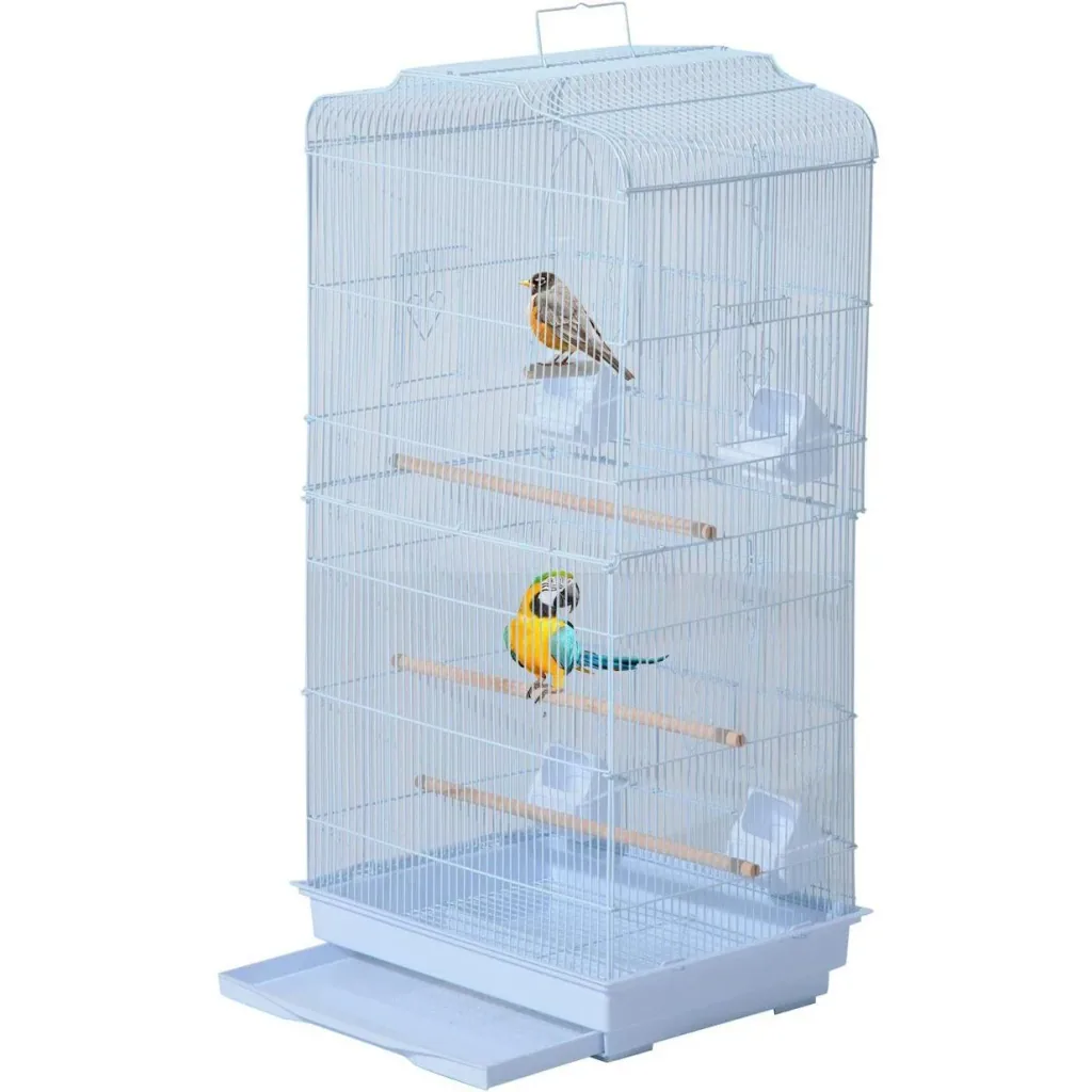 Vogelhaus Vogelkäfig Vogelvoliere für Papagei Wellensittich Vogelbauer mit rollbarem Ständer Weiß 47,5 x 37 x 153 cm