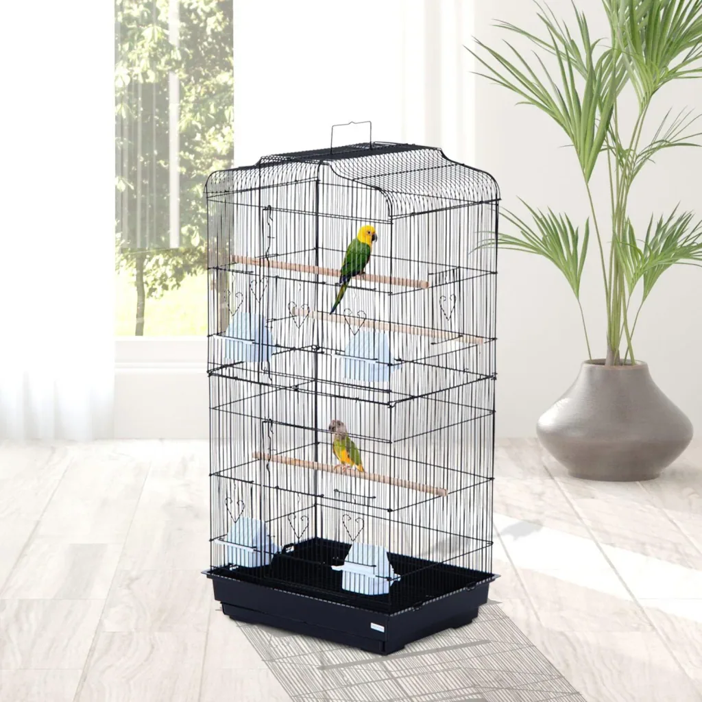Vogelhaus Vogelkäfig Vogelvoliere für Papagei Wellensittich Vogelbauer mit ausnehmbarer Bodenschale Schwarz 47,5 x 36 x
