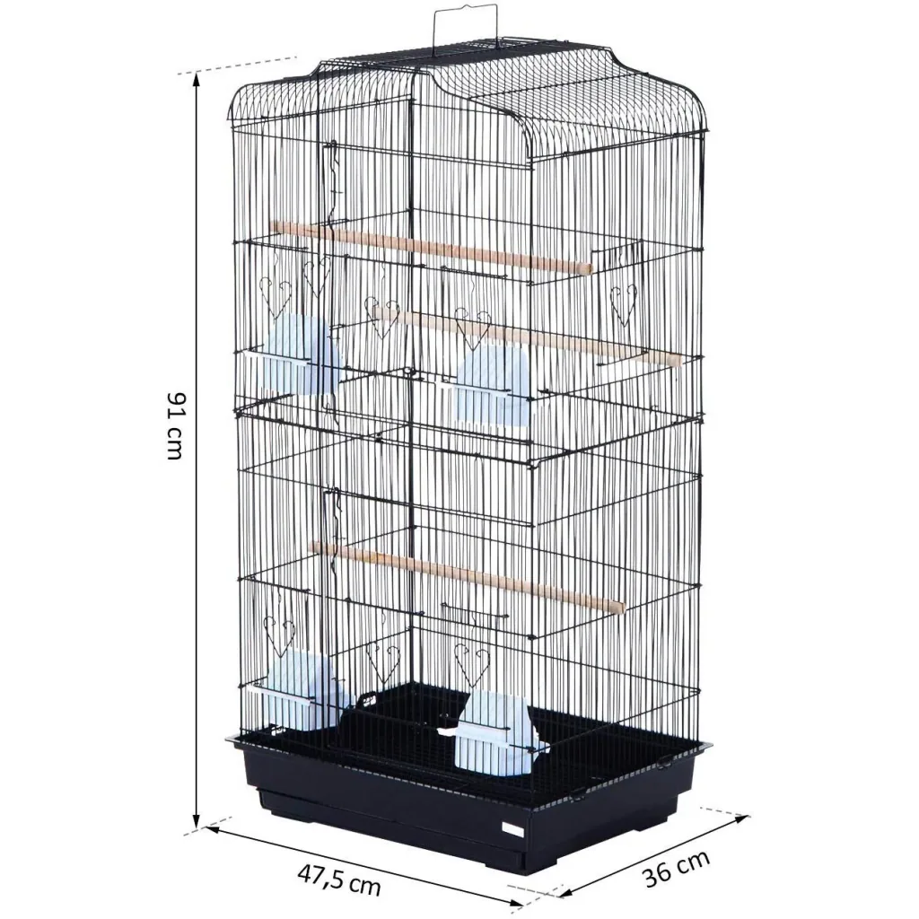 Vogelhaus Vogelkäfig Vogelvoliere für Papagei Wellensittich Vogelbauer mit ausnehmbarer Bodenschale Schwarz 47,5 x 36 x