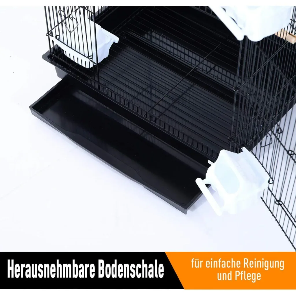 Vogelhaus Vogelkäfig Vogelvoliere für Papagei Wellensittich Vogelbauer mit ausnehmbarer Bodenschale Schwarz 47,5 x 36 x