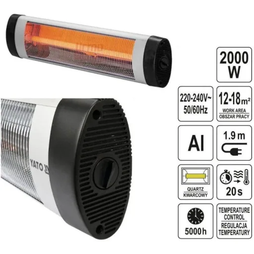 Heizung Infrarot QUARTS - 2000W - 230V - 75x19x10cm