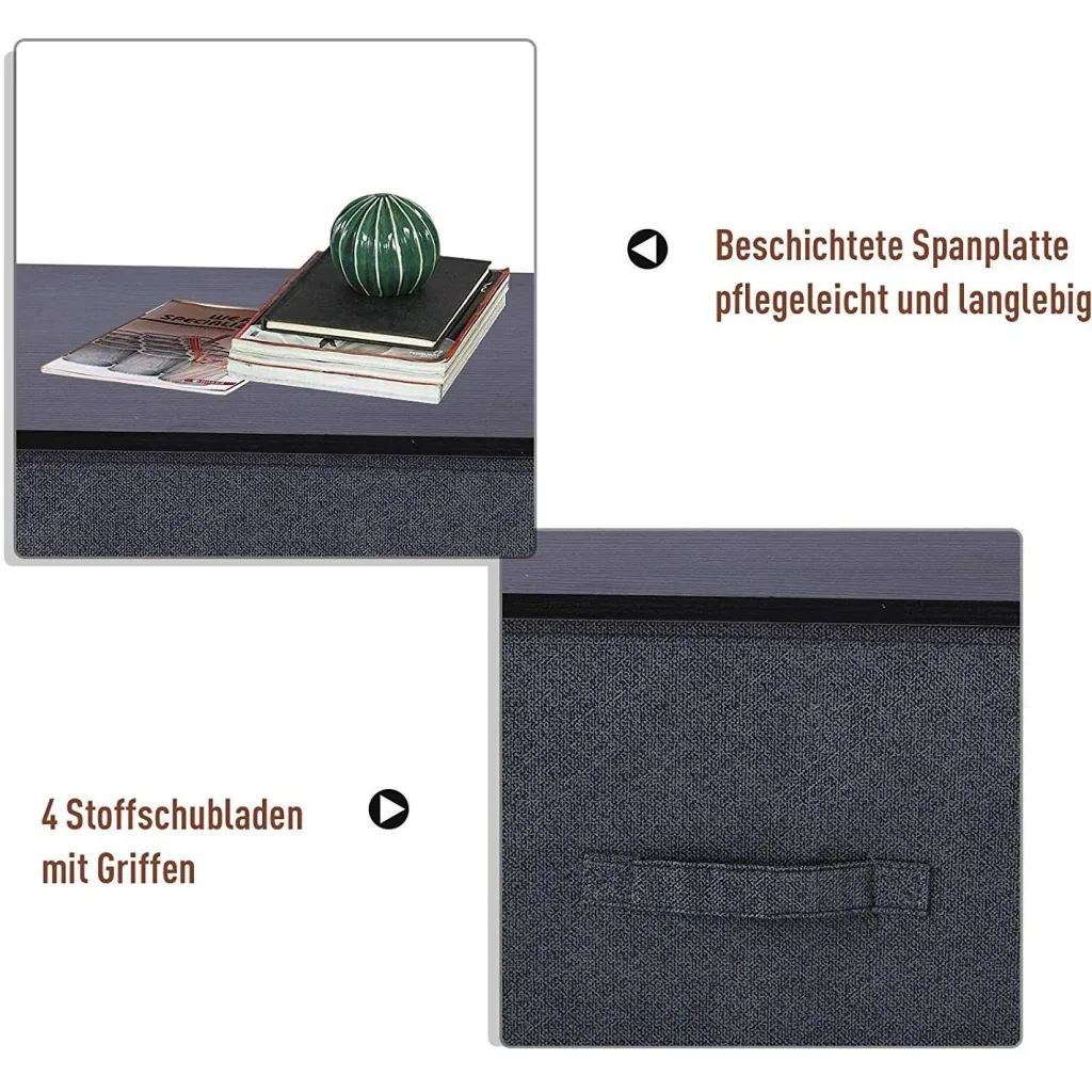 Schubladenschrank Aufbewahrungsschrank mit 4 faltbaren Stoffschubladen Metallgestell + Holz + Leinen Grau 45 x 30 x 92 c